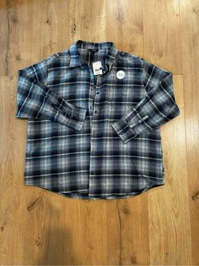 George Women's Blue and Gray Plaid Button-Down Shirt